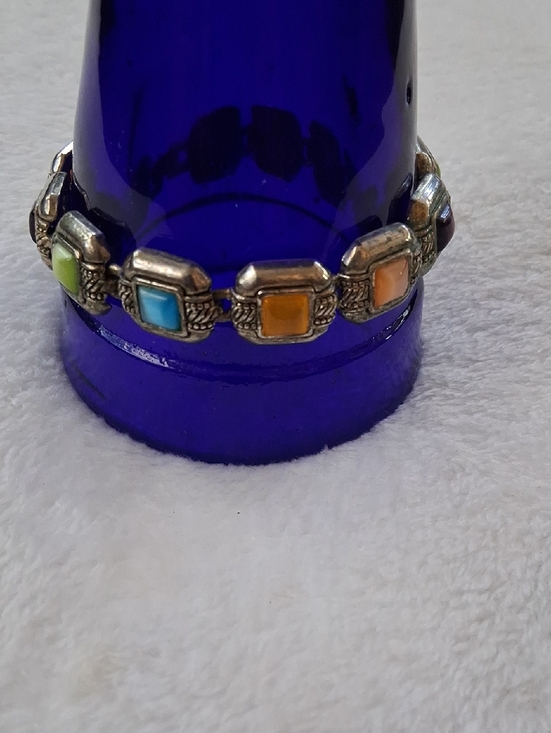 Vintage Jewelry - Vintage Multicolor Tile Bracelet with Silver-Tone Links